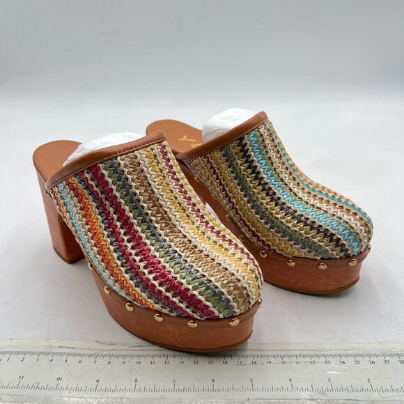 YDN Multi Platform Slip On Clogs Mules Cork High Heel Round Toe Rivet Shoes - Picture 4 of 8